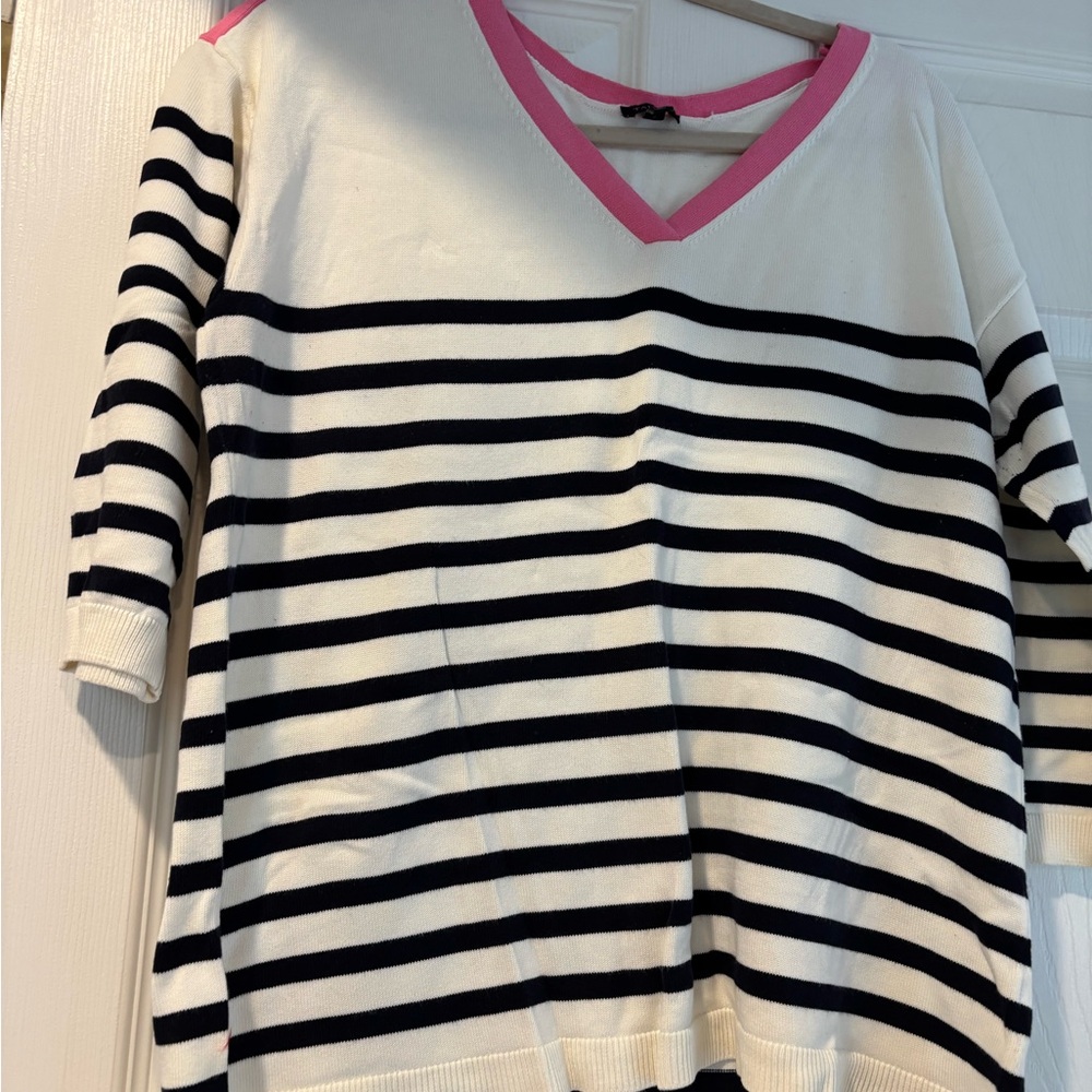 Talbots Pink and White V-Neck Sweater